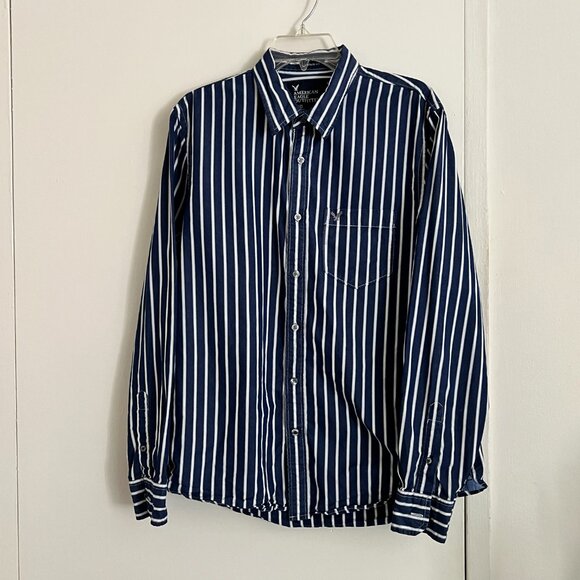 American Eagle Outfitters Cotton Button Down Striped Shirt Vintage Fit - Large - Picture 8 of 11